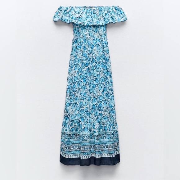 ZARA FLORAL PRINT OFF THE SHOULDER DRESS - Picture 7 of 12